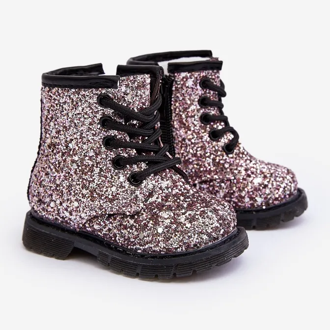 Children's Glitter Insulated Boots with Zipper, Pink Saussa