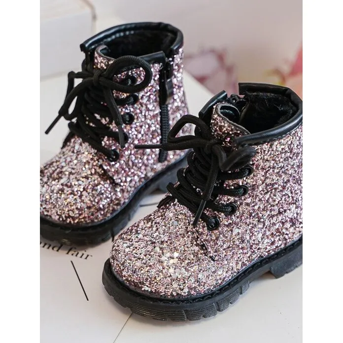 Children's Glitter Insulated Boots with Zipper, Pink Saussa