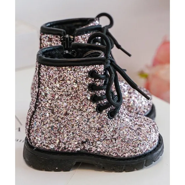 Children's Glitter Insulated Boots with Zipper, Pink Saussa