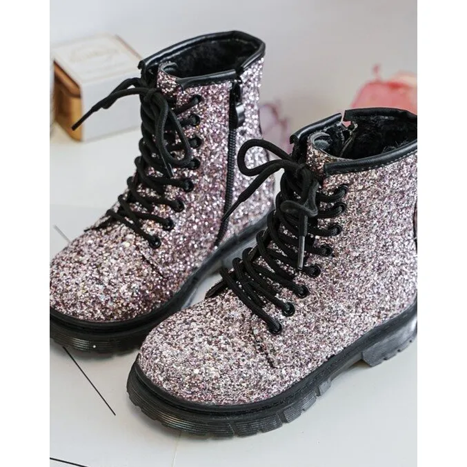 Children's Glitter Insulated Boots with Zipper, Pink Saussa