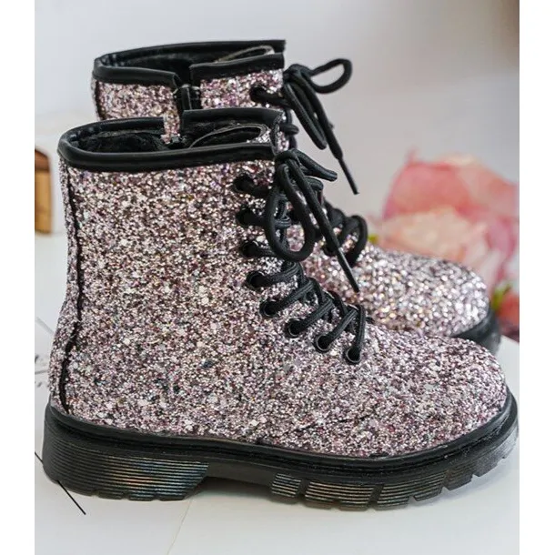 Children's Glitter Insulated Boots with Zipper, Pink Saussa