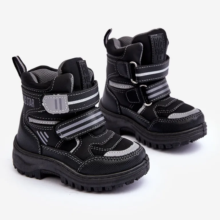 Children's Insulated Velcro Snow Boots Black Big Star MM374129