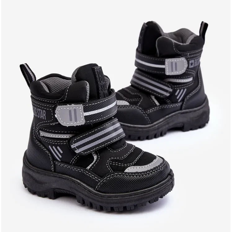 Children's Insulated Velcro Snow Boots Black Big Star MM374129