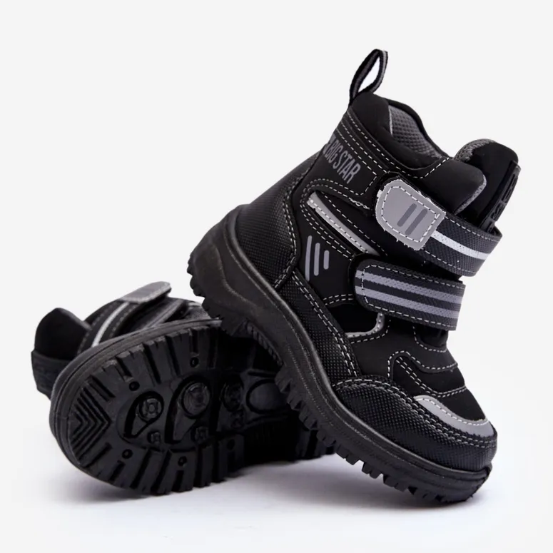 Children's Insulated Velcro Snow Boots Black Big Star MM374129