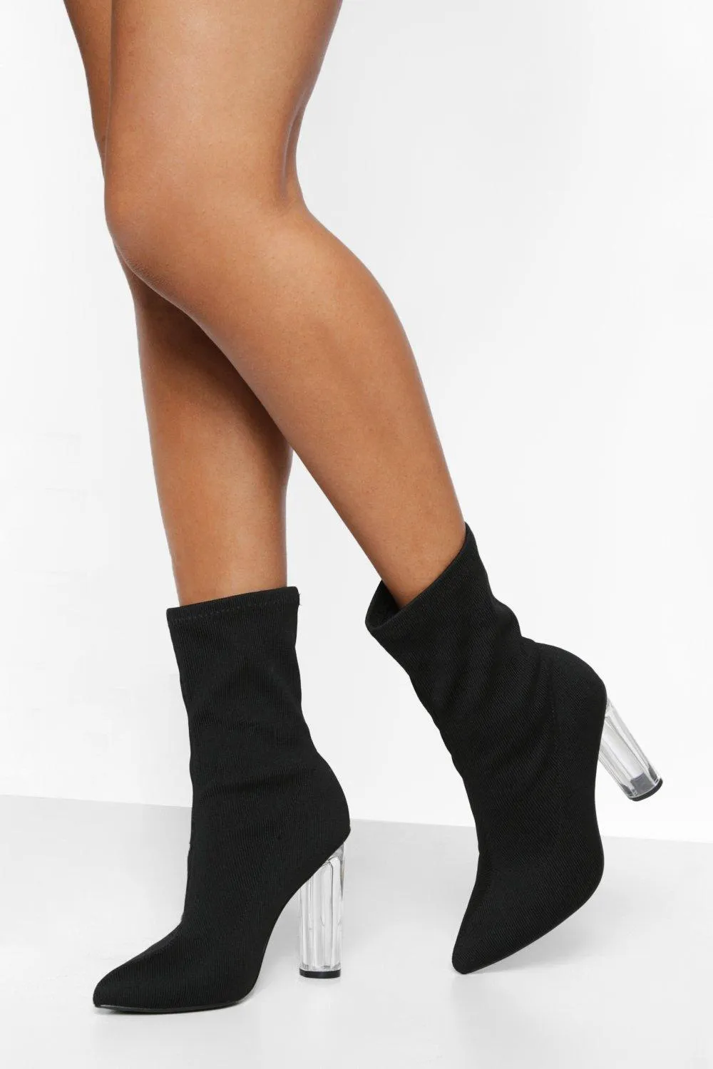 Clear Heel Pointed Sock Boots