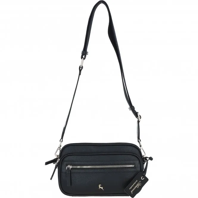 Compact Twin Zip Ashwood Leather Crossbody Bag Black: X-35