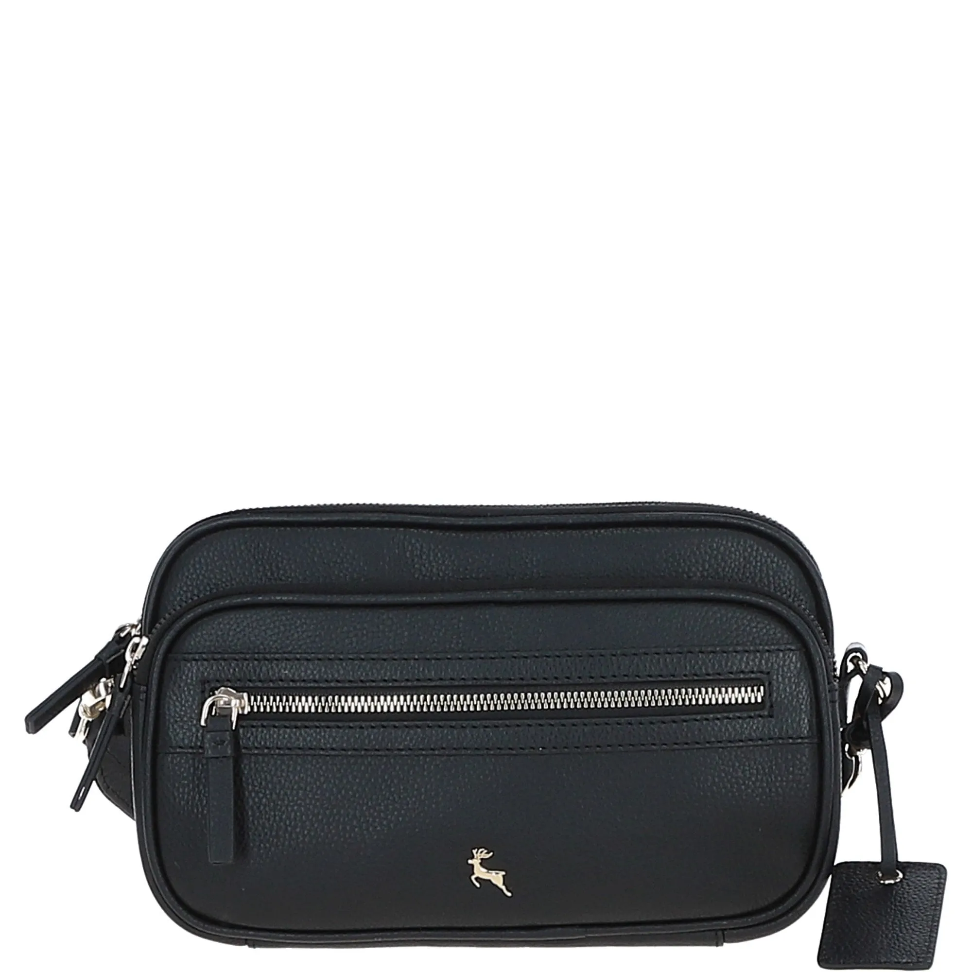 Compact Twin Zip Ashwood Leather Crossbody Bag Black: X-35