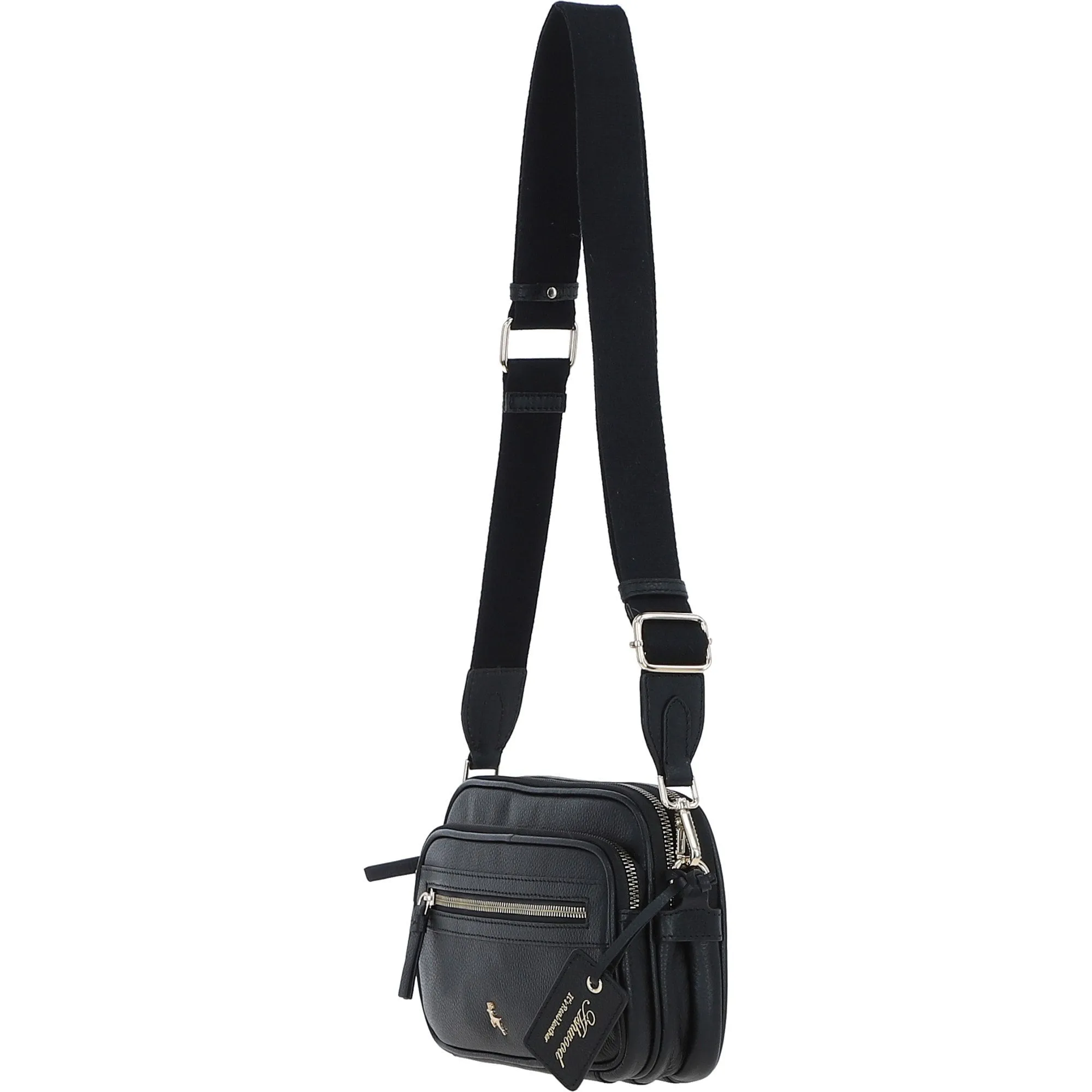 Compact Twin Zip Ashwood Leather Crossbody Bag Black: X-35