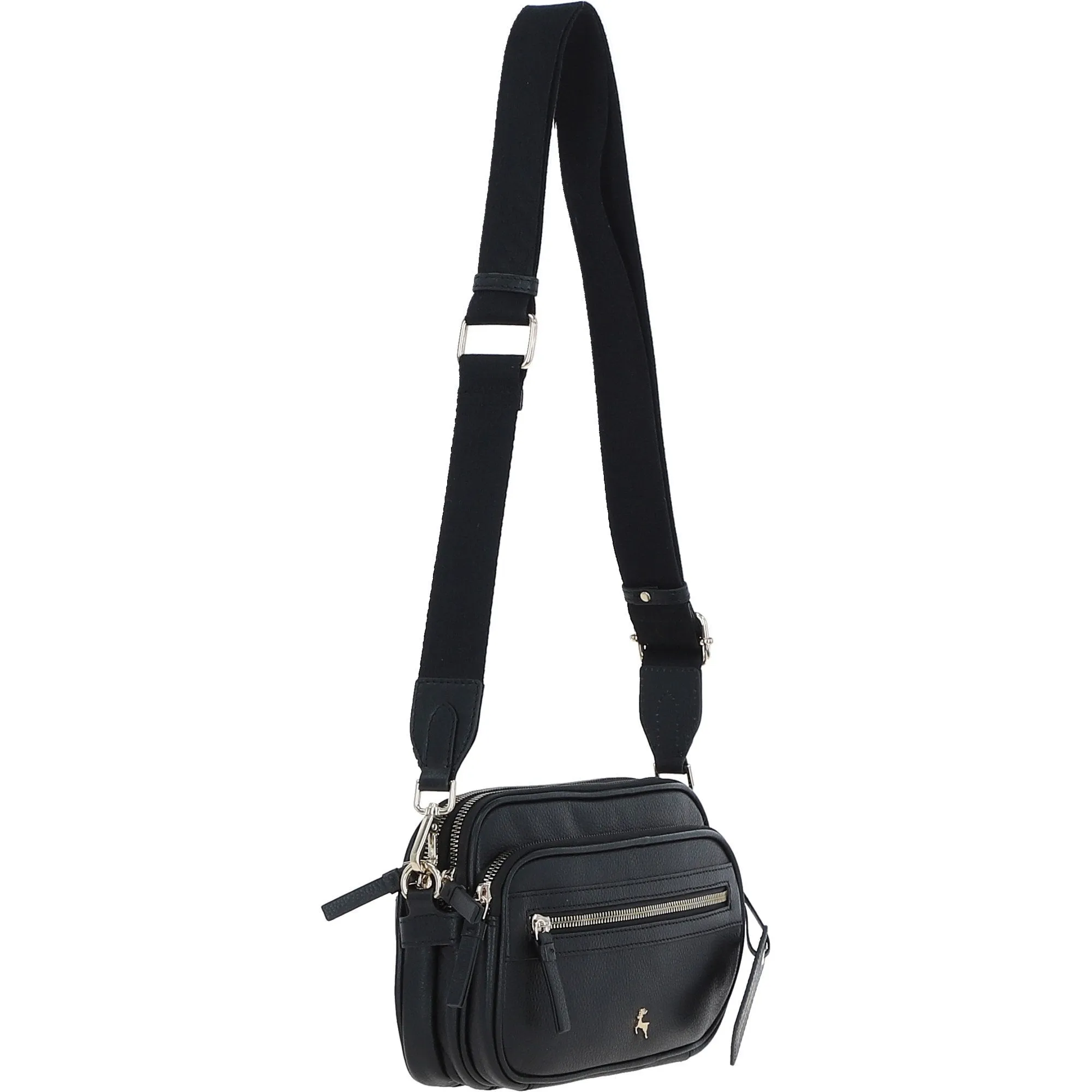 Compact Twin Zip Ashwood Leather Crossbody Bag Black: X-35