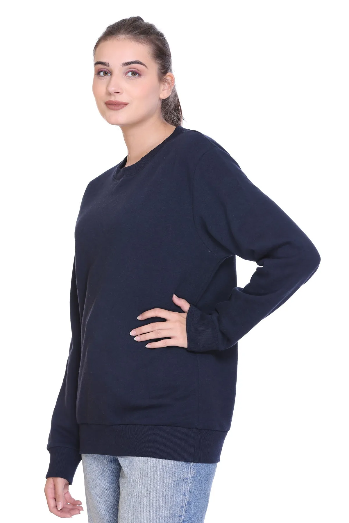 Crew Neck Sweatshirt (Unisex) Navy-50/50 Fleece