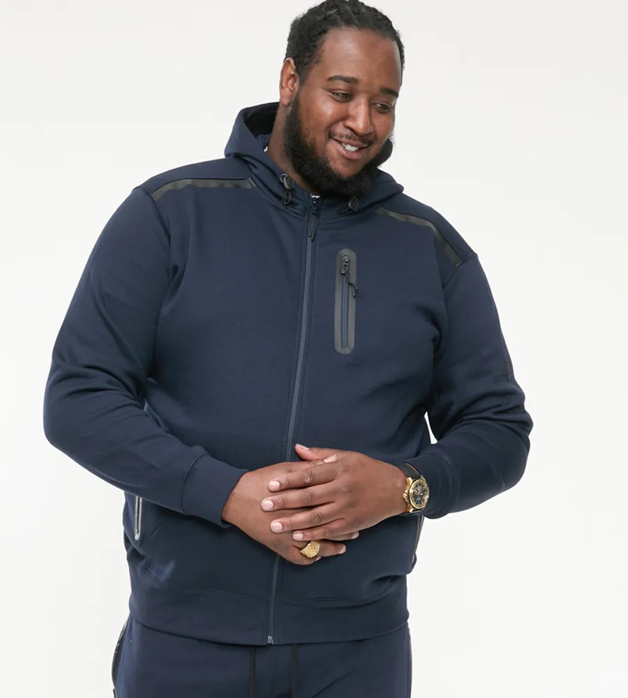 D555 Big Mens Navy Couture Hoodie With Reversed Zips (GABRIEL)