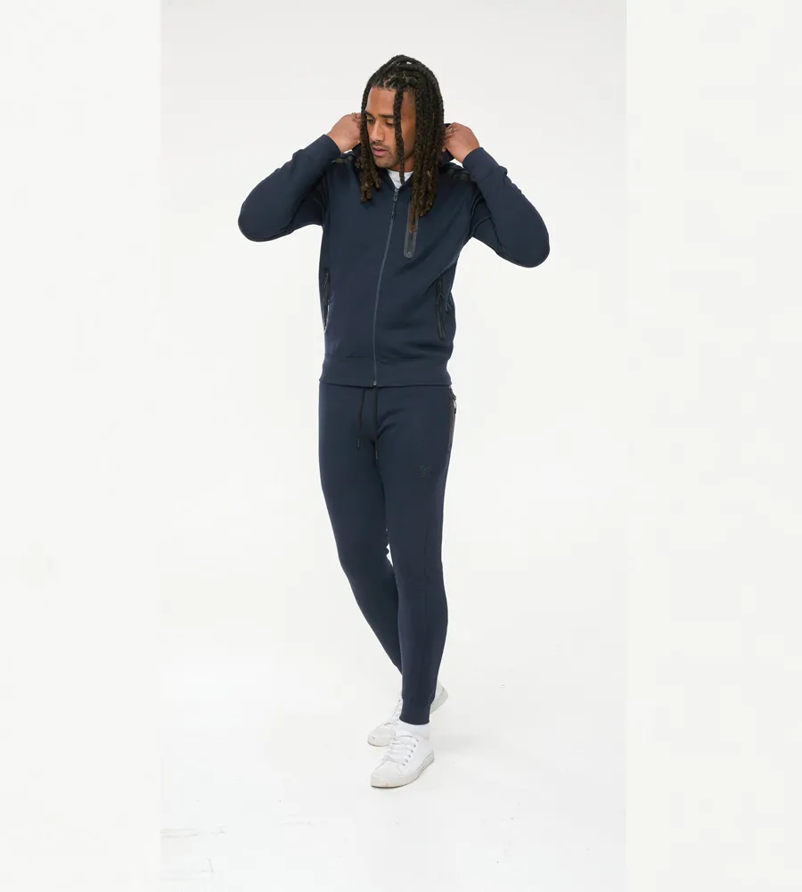 D555 Tall Mens Navy Hoodie With Reversed Zips (GABRIEL)