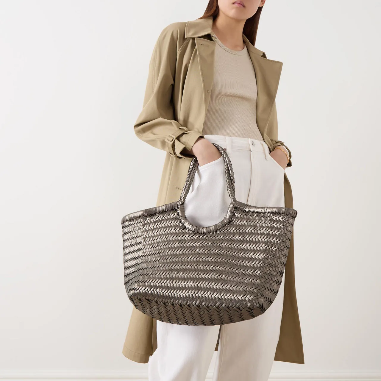 DRAGON DIFFUSION Nantucket Woven Leather Tote Bag - Covert Foil