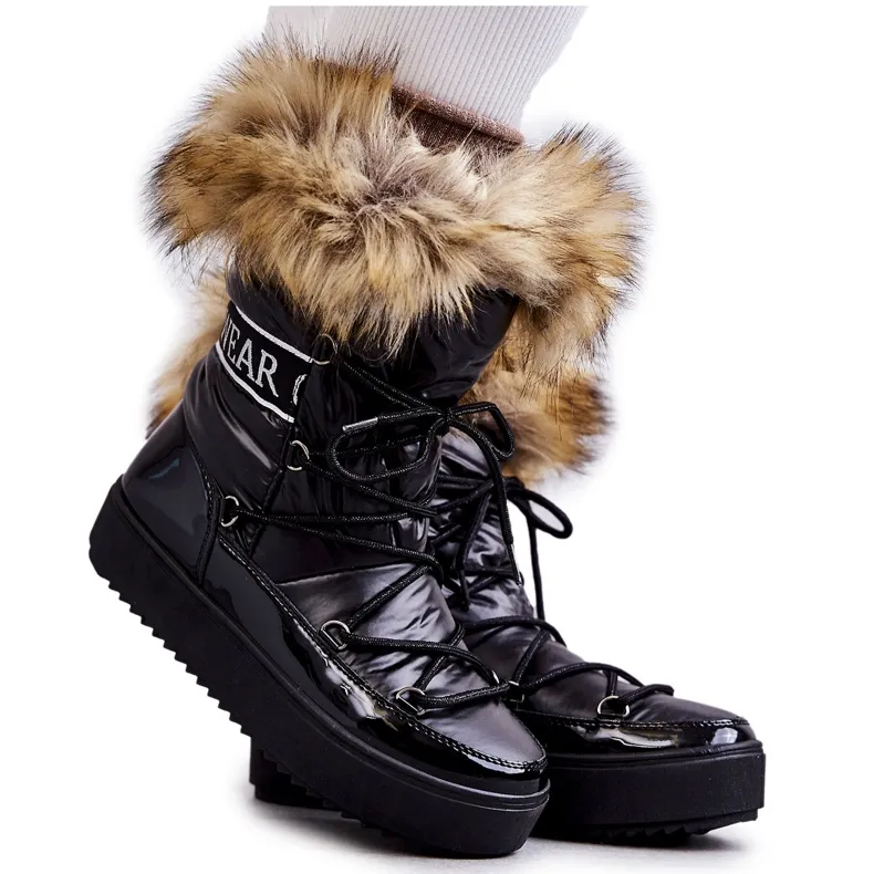 FM1 Women's Lace-up Snow Boots Black Santero