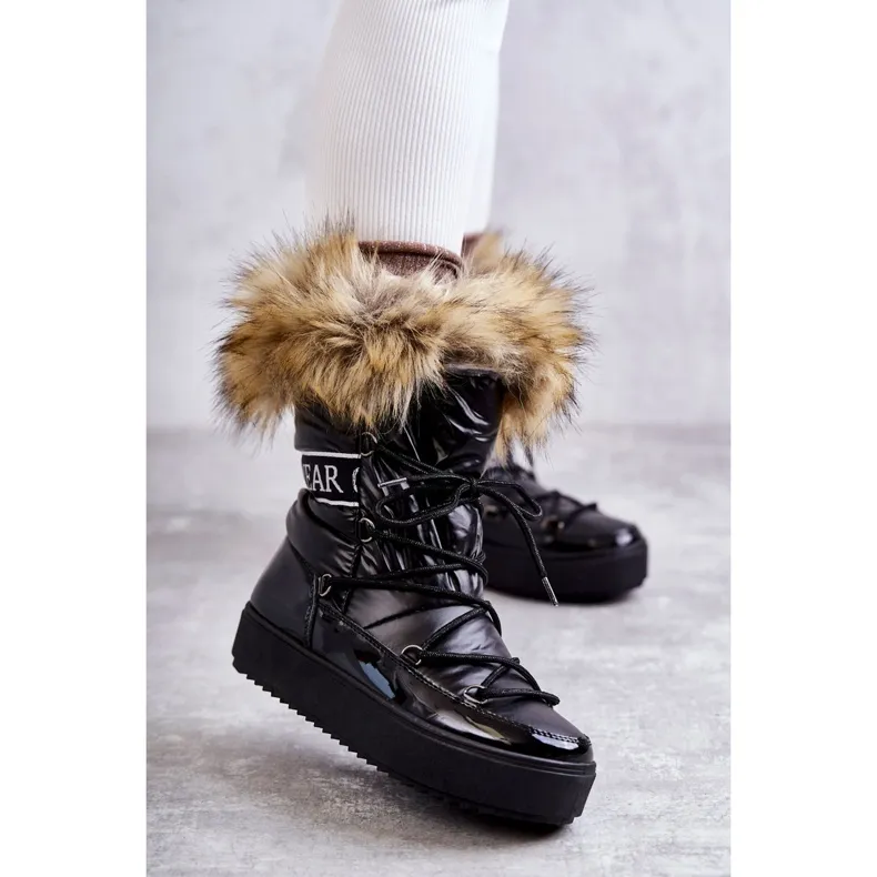 FM1 Women's Lace-up Snow Boots Black Santero