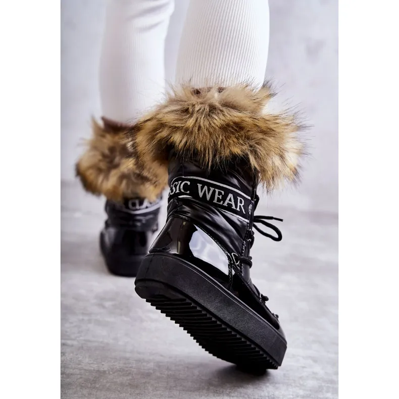 FM1 Women's Lace-up Snow Boots Black Santero