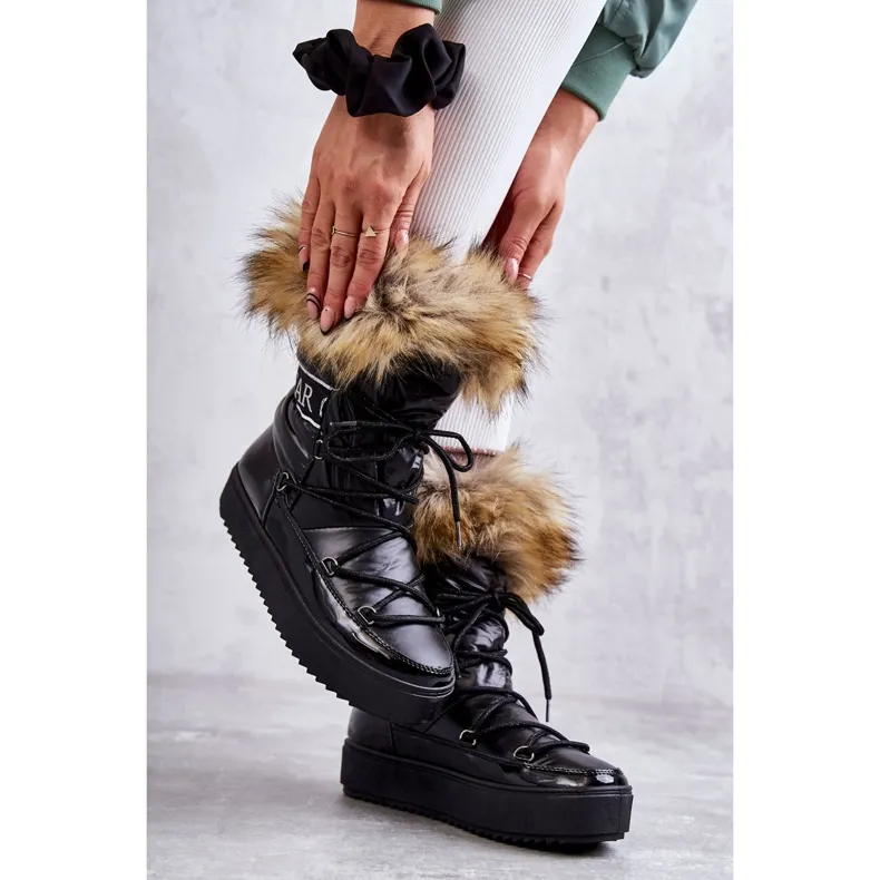 FM1 Women's Lace-up Snow Boots Black Santero