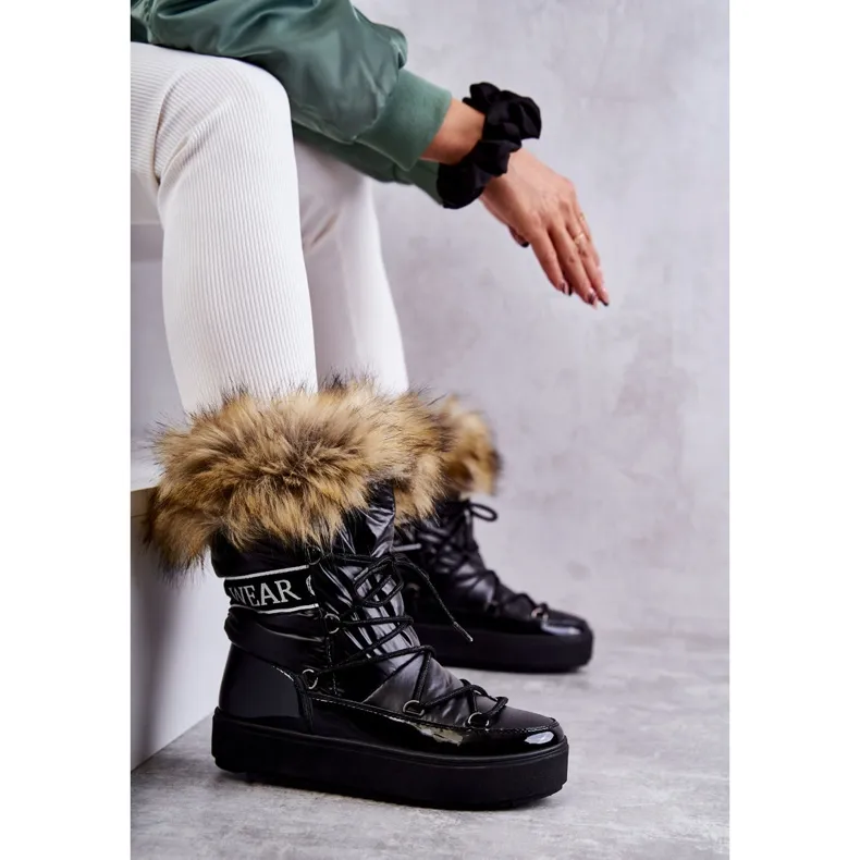 FM1 Women's Lace-up Snow Boots Black Santero