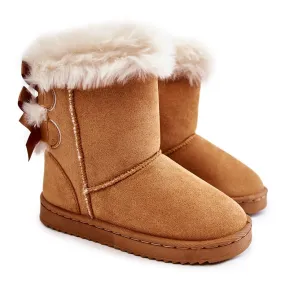 FR1 Children's Warm Boots With Bows Beige Funky Snow Boots brown