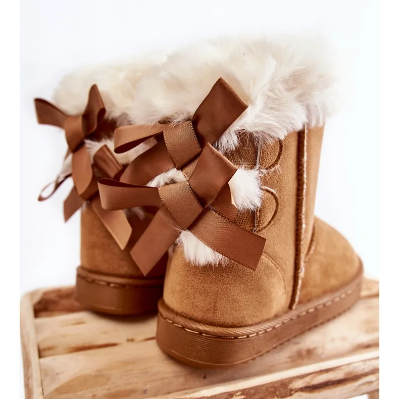 FR1 Children's Warm Boots With Bows Beige Funky Snow Boots brown