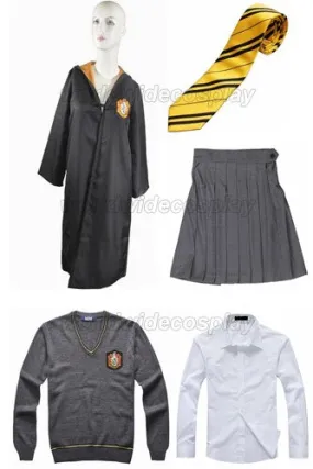 Free Shipping Harry Hufflepuff Cosplay Robe Sweater Shirt Skirt Necktie Custom Made for Halloween and Christmas