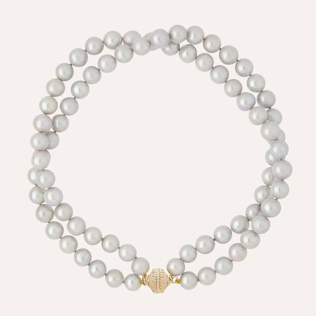 Freshwater Grey Potato Pearl Double Strand Necklace