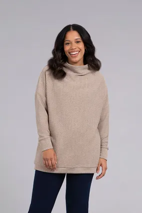 Funnel Neck Rib Sweater Tunic | Camel