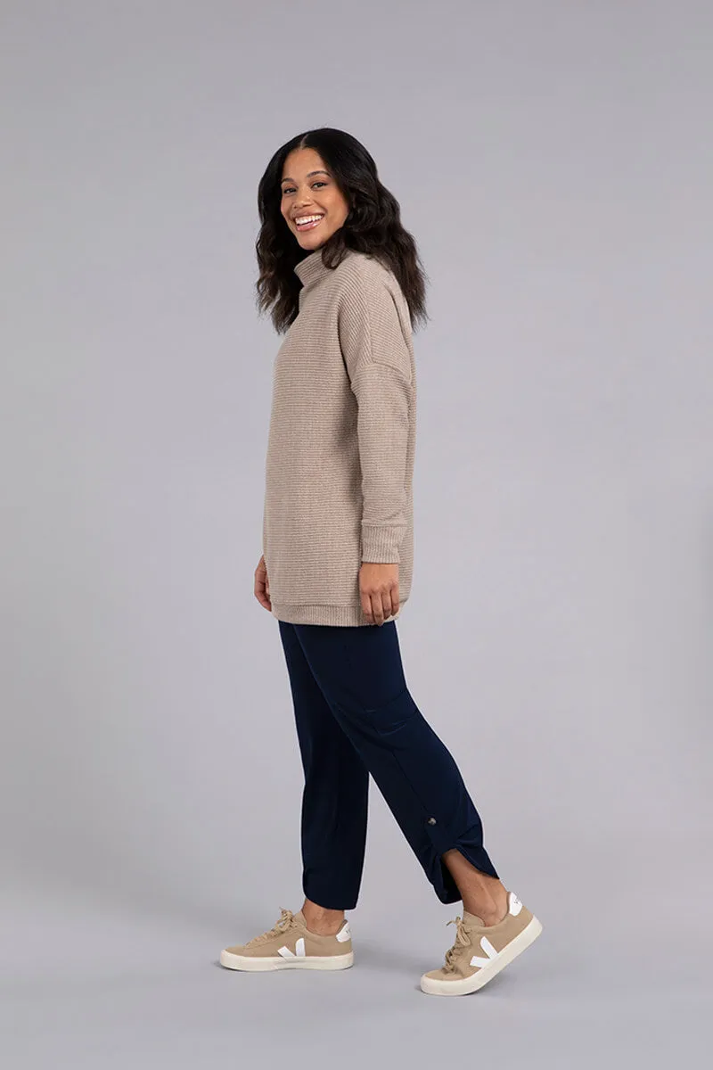 Funnel Neck Rib Sweater Tunic | Camel