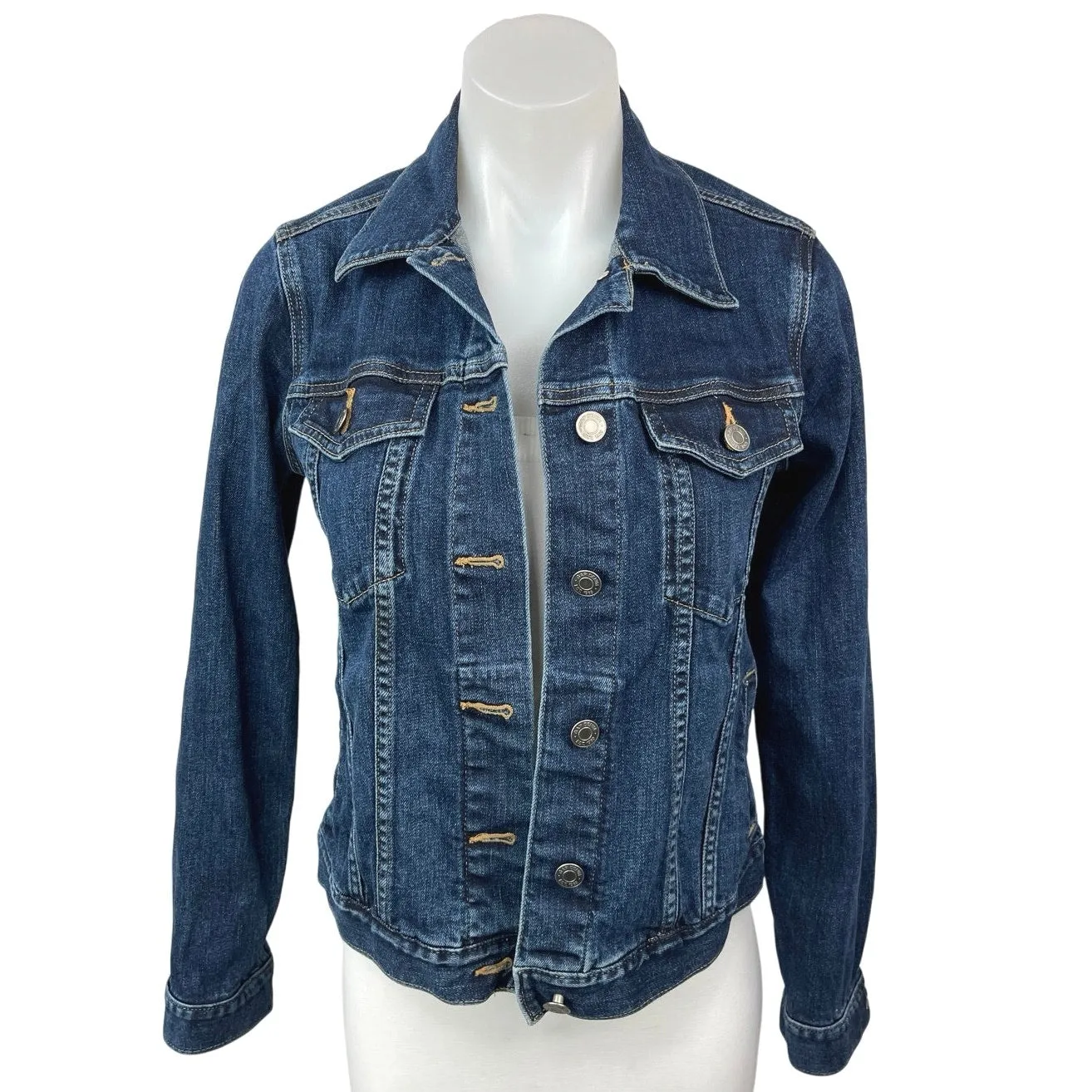 Gap Women's Blue Denim Button Down Long Sleeve Collar Jean Coat Jacket Size XS