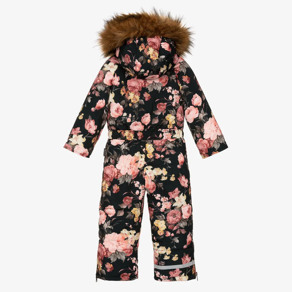 Girls Black Floral Snowsuit