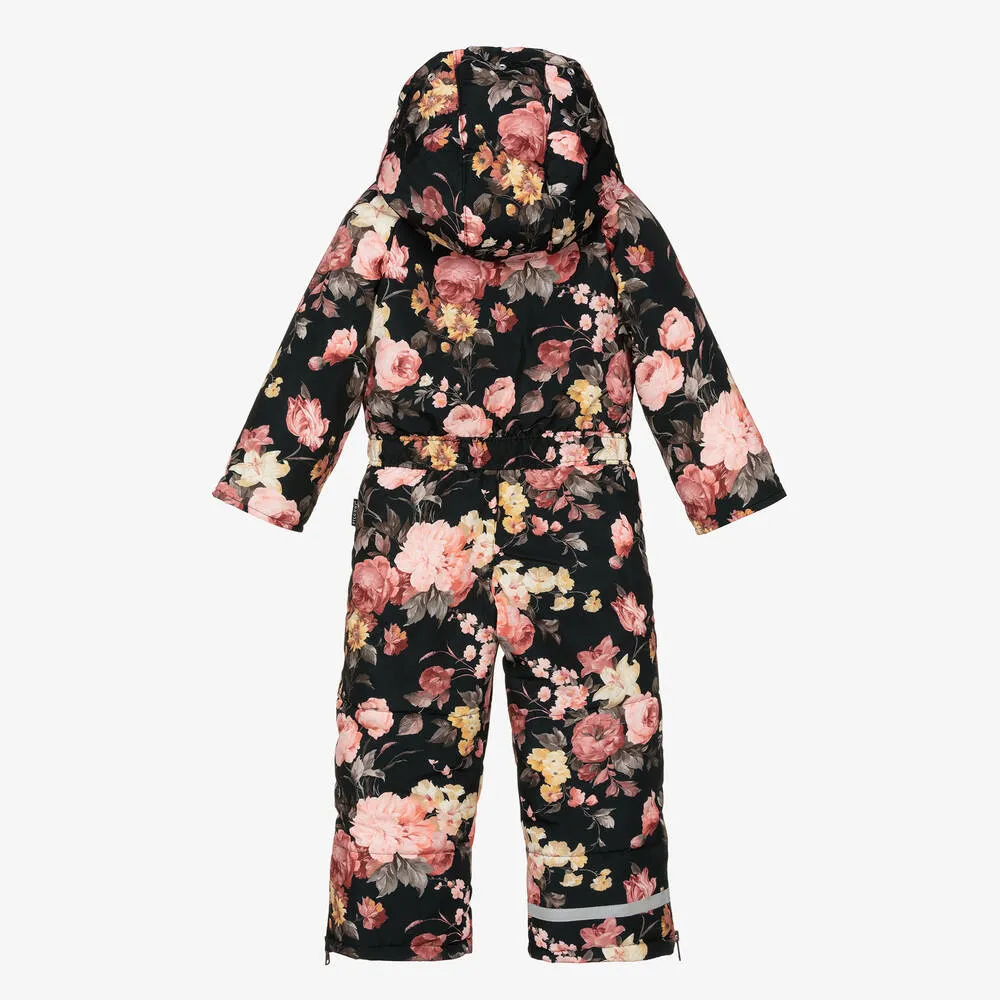 Girls Black Floral Snowsuit