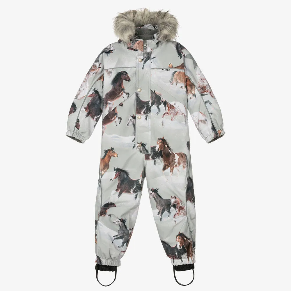 Girls Grey Horses Snowsuit