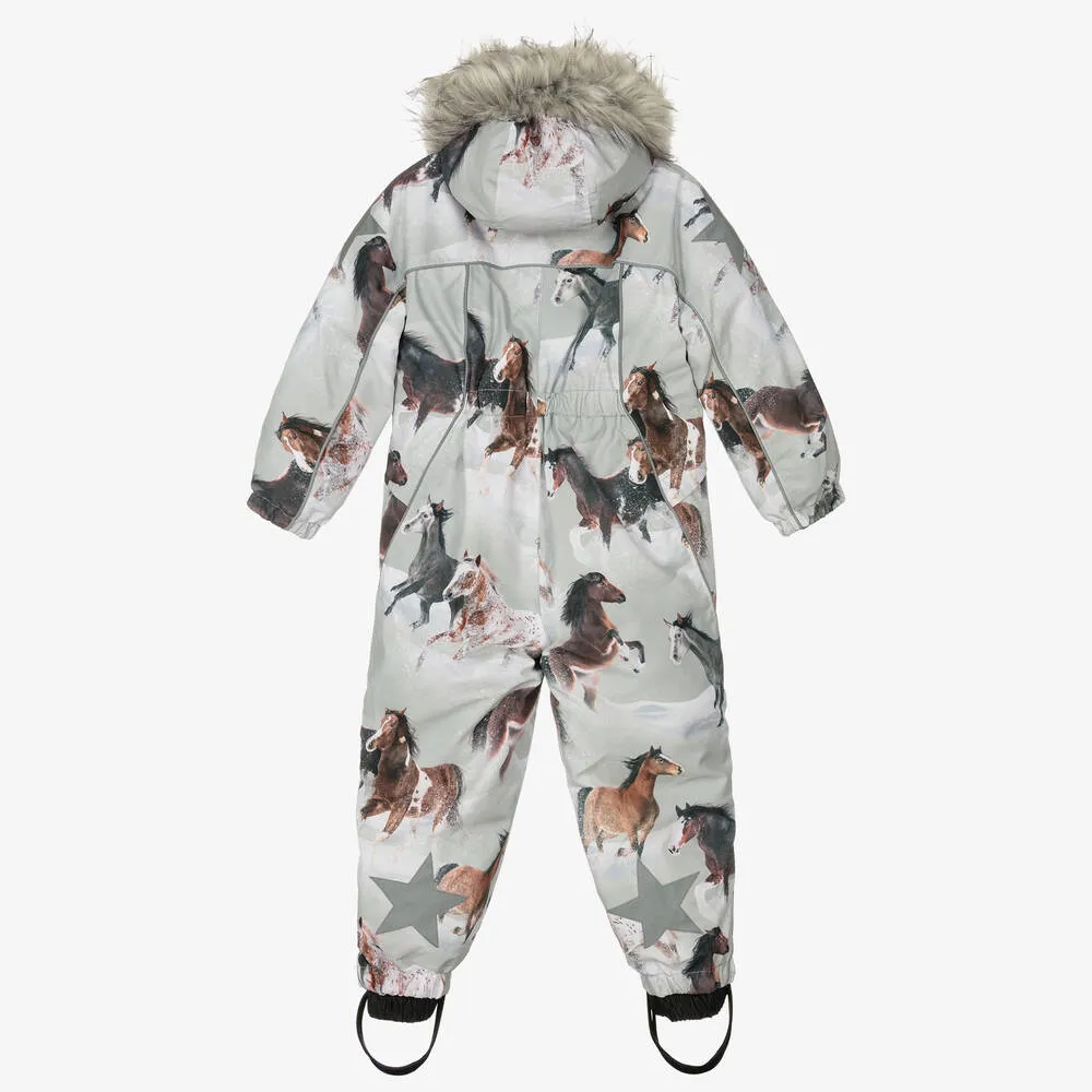 Girls Grey Horses Snowsuit