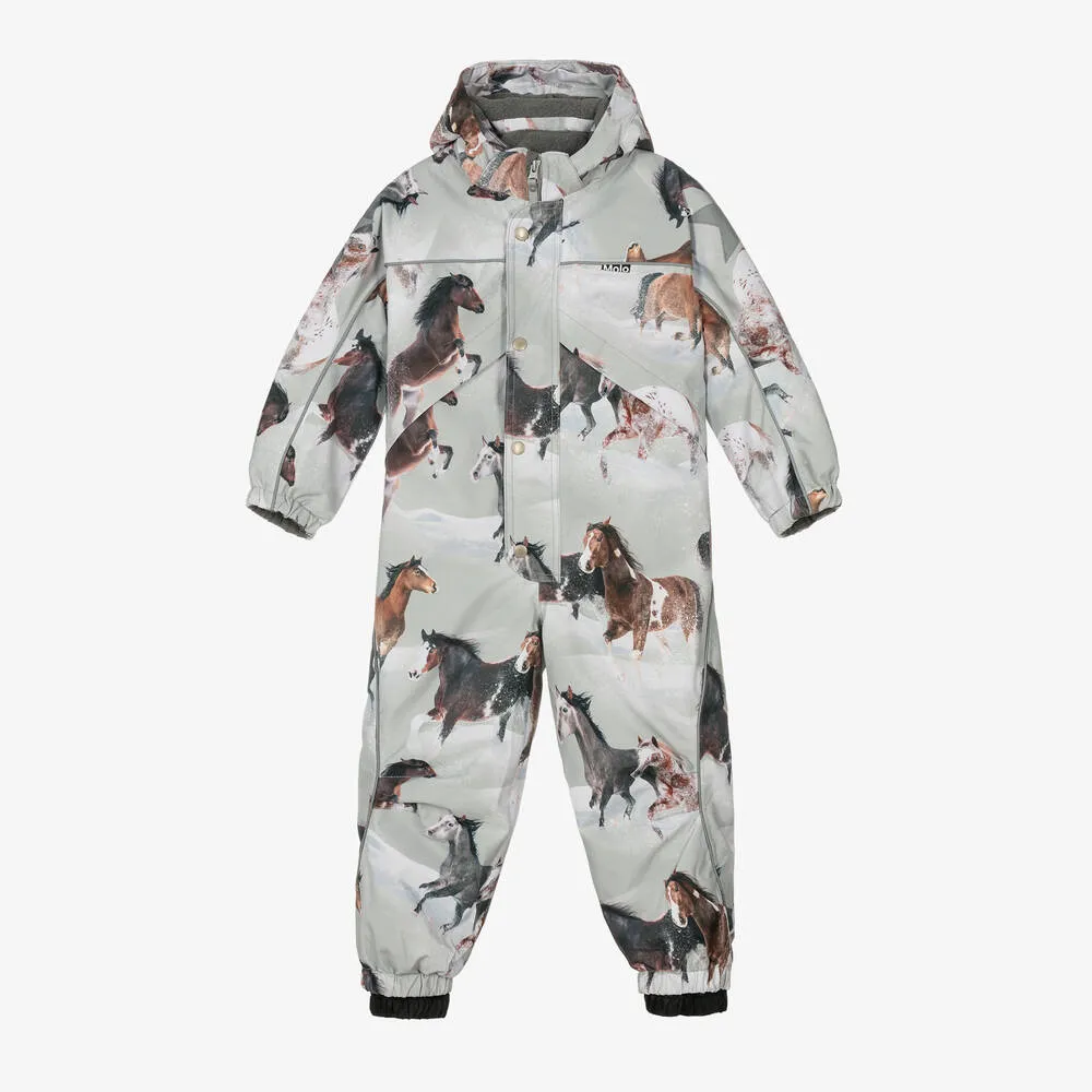 Girls Grey Horses Snowsuit