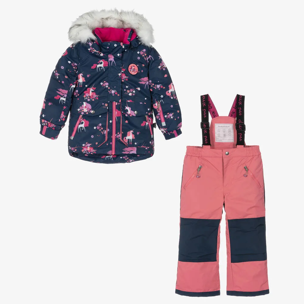 Girls Pink & Navy Blue Snowsuit Set