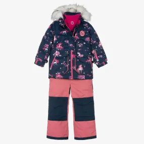 Girls Pink & Navy Blue Snowsuit Set