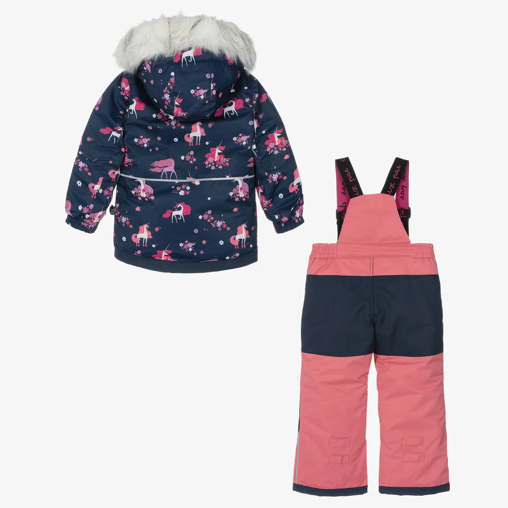 Girls Pink & Navy Blue Snowsuit Set