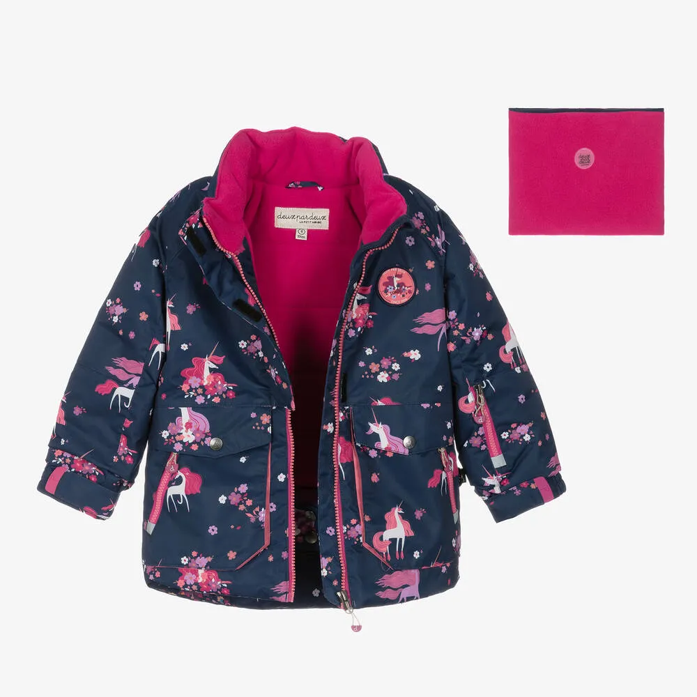 Girls Pink & Navy Blue Snowsuit Set