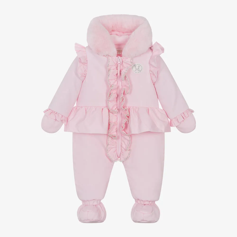 Girls Pink Padded Diamanté Snowsuit