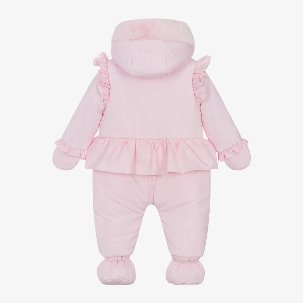 Girls Pink Padded Diamanté Snowsuit