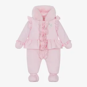 Girls Pink Padded Diamanté Snowsuit