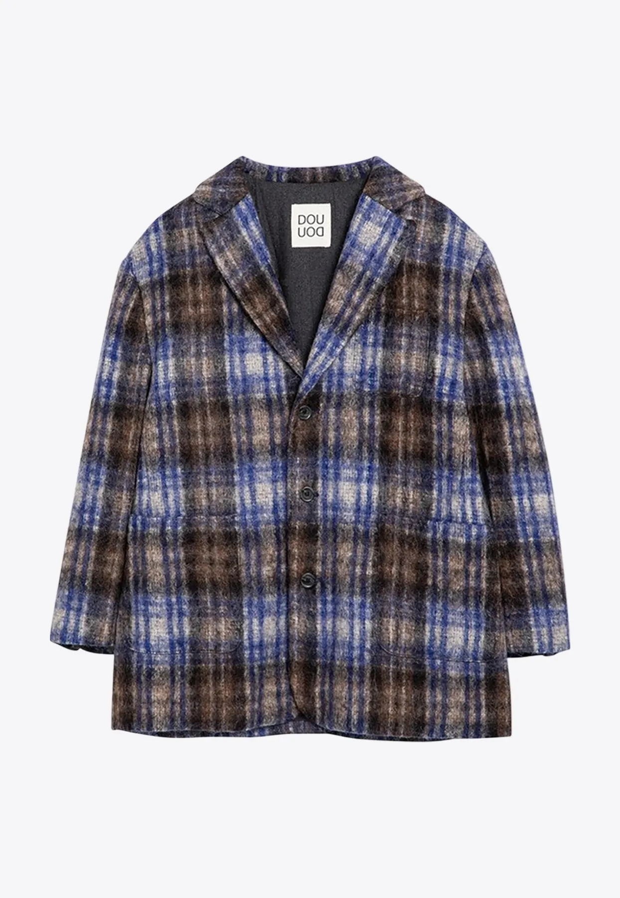 Girls Single-Breasted Checked Coat