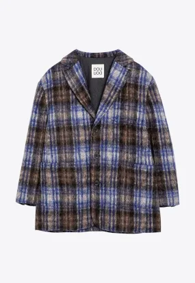 Girls Single-Breasted Checked Coat