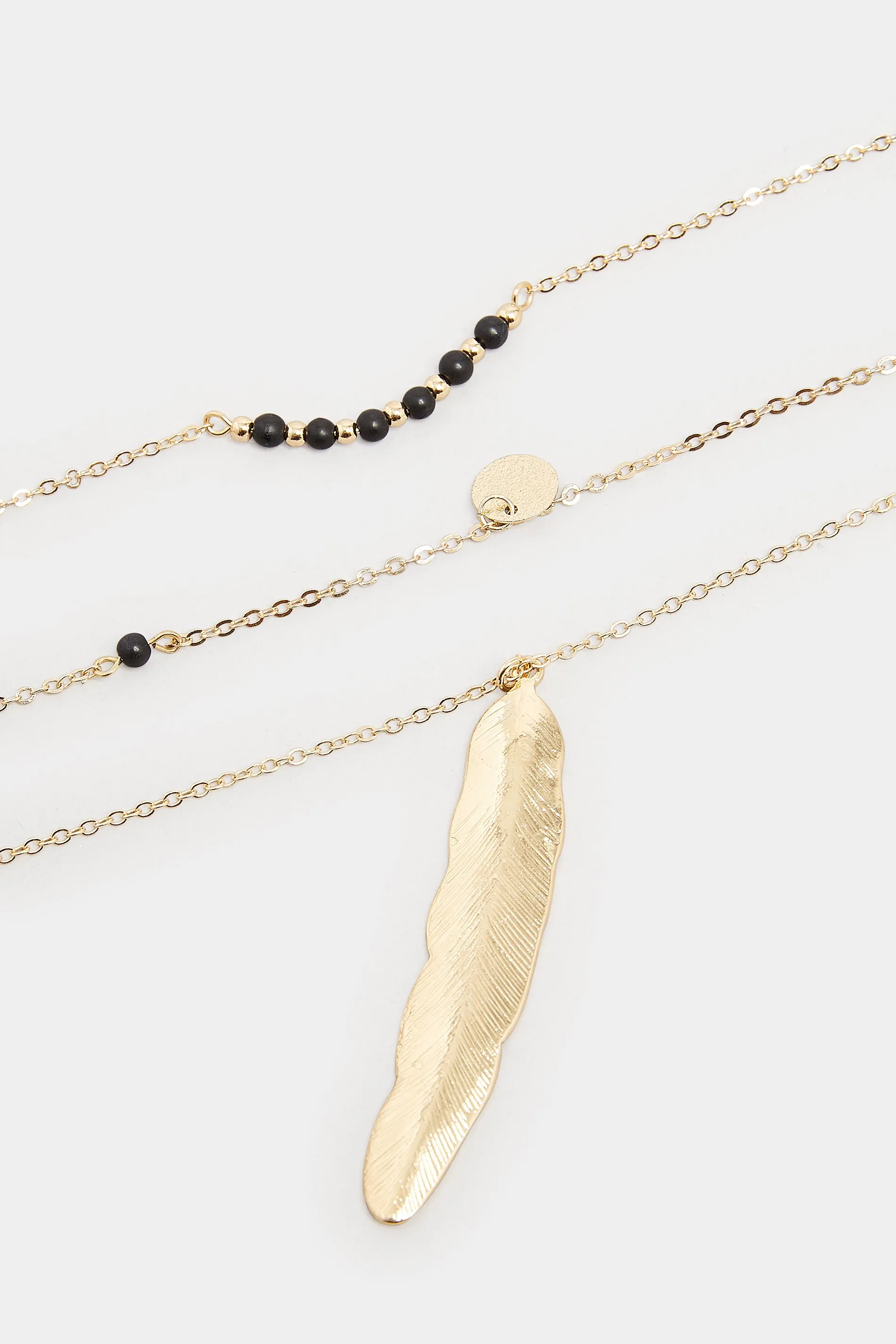 Gold Long Triple Layer Leaf Necklace