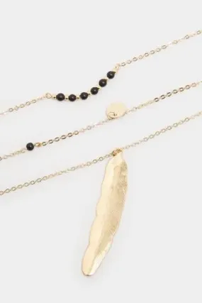 Gold Long Triple Layer Leaf Necklace