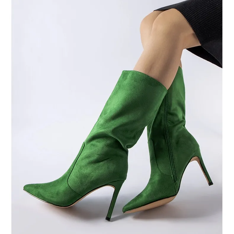 Green insulated boots with a high heel from Rosaria