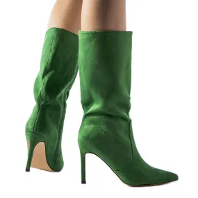 Green insulated boots with a high heel from Rosaria