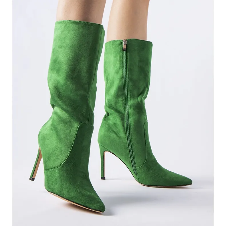 Green insulated boots with a high heel from Rosaria