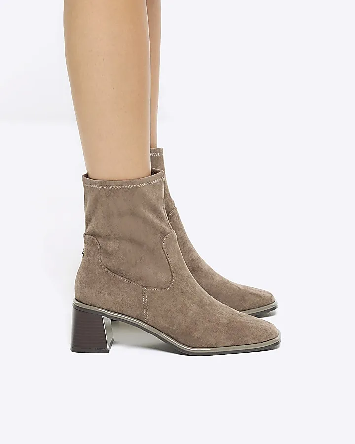 Grey block heel ankle boots