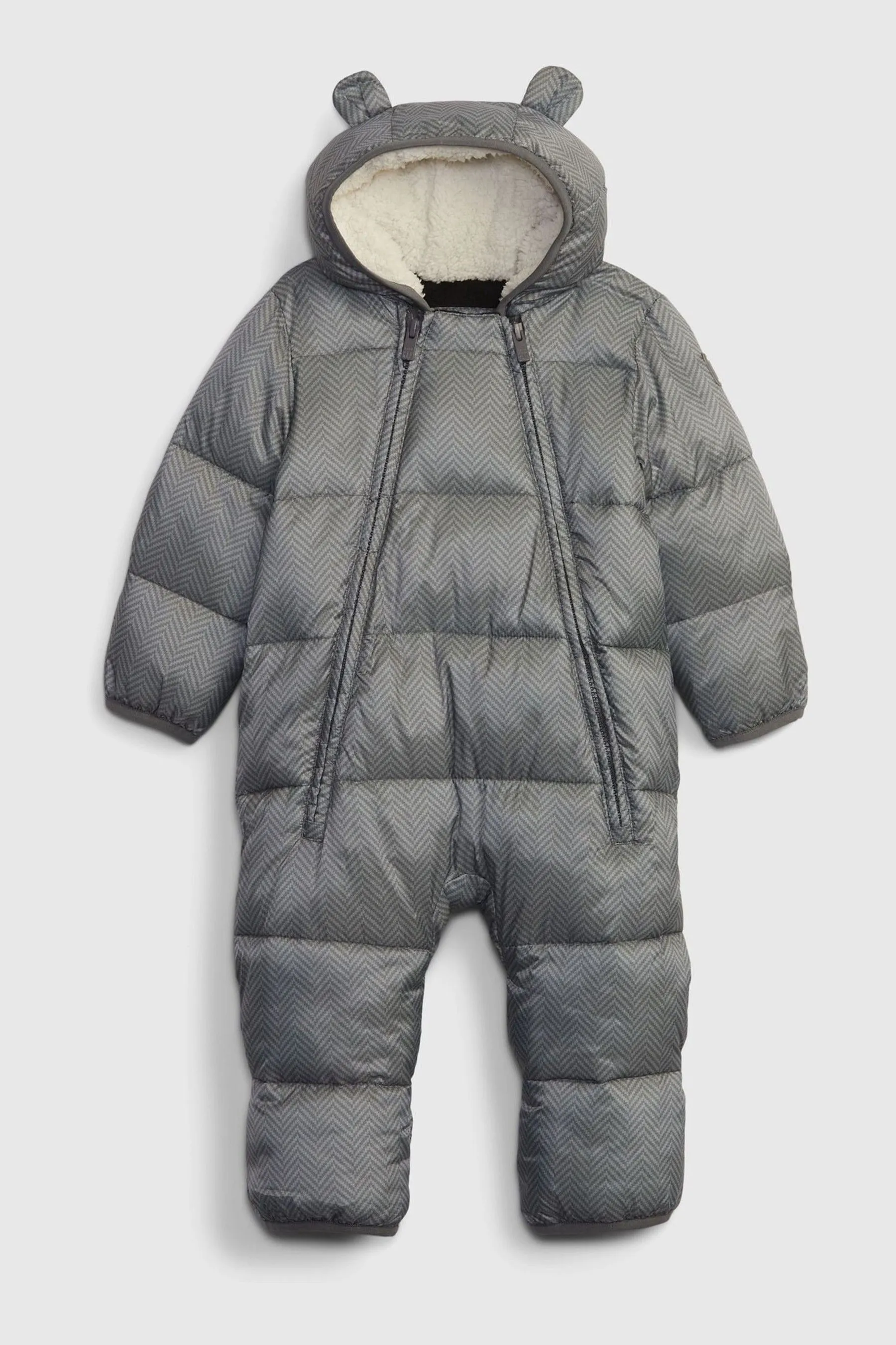 Grey Herringbone Water Resistant Puffer Snowsuit